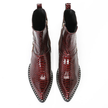 Mens Handmade Top-Grain Leather Croc-Embossed Western Cowboy Ankle Boots