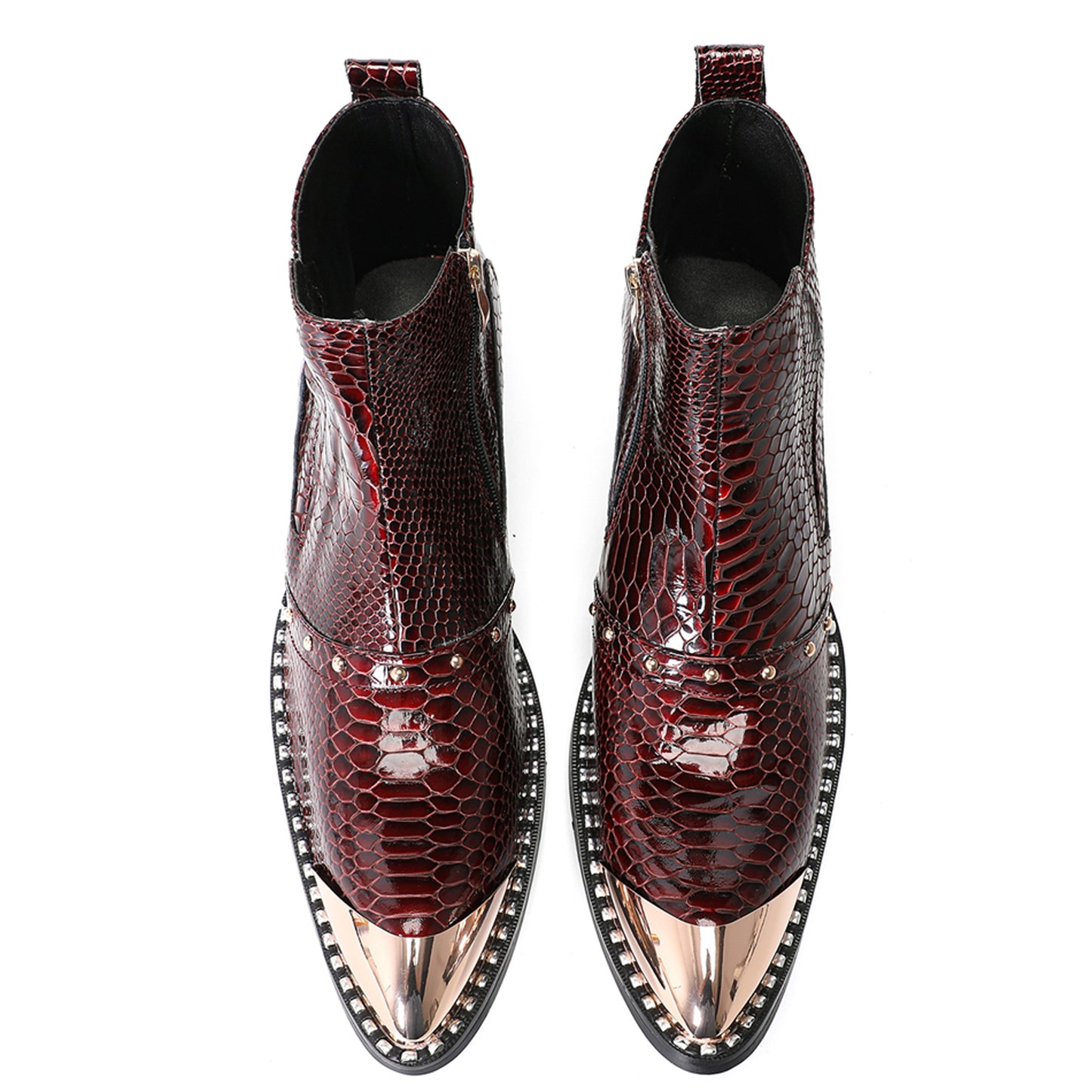 Mens Crocodile Embossed Leather Metal Toe Ankle Western Boots