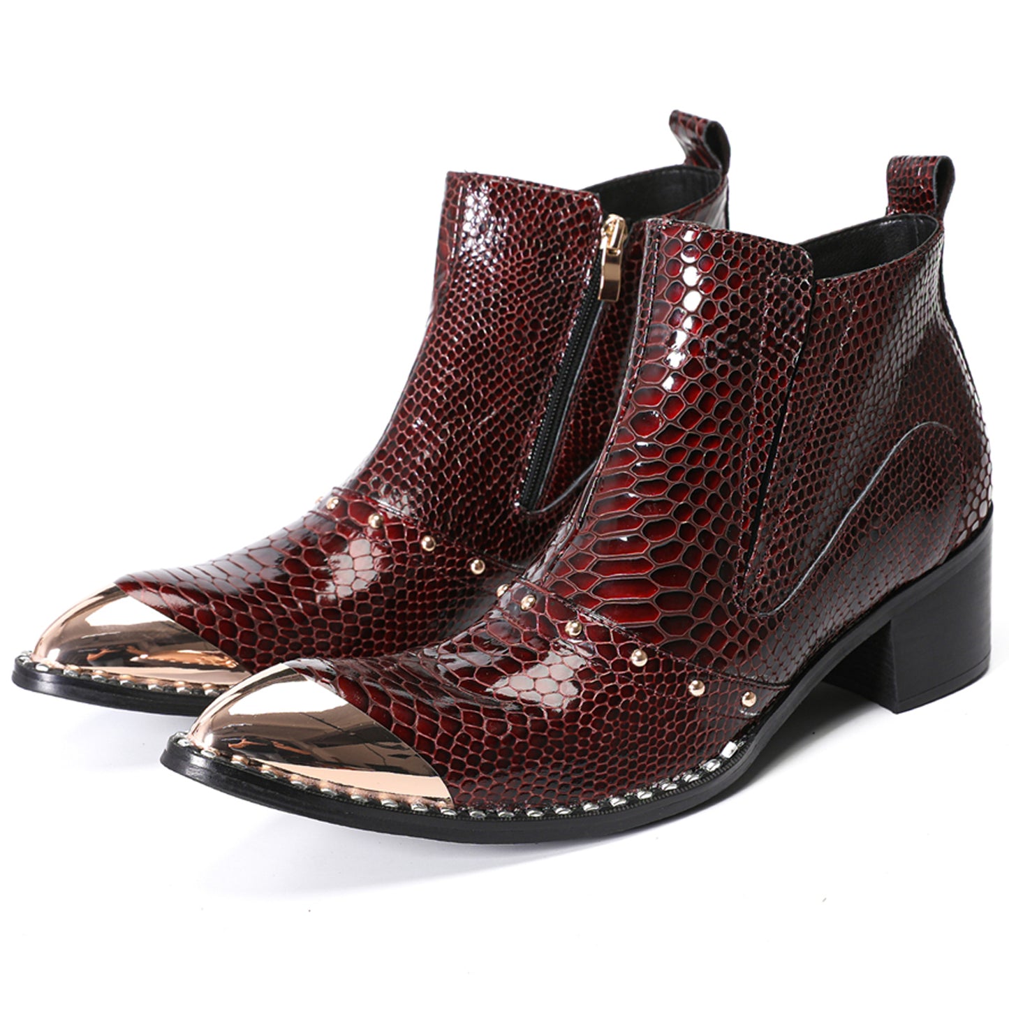 Mens Crocodile Embossed Leather Metal Toe Ankle Western Boots