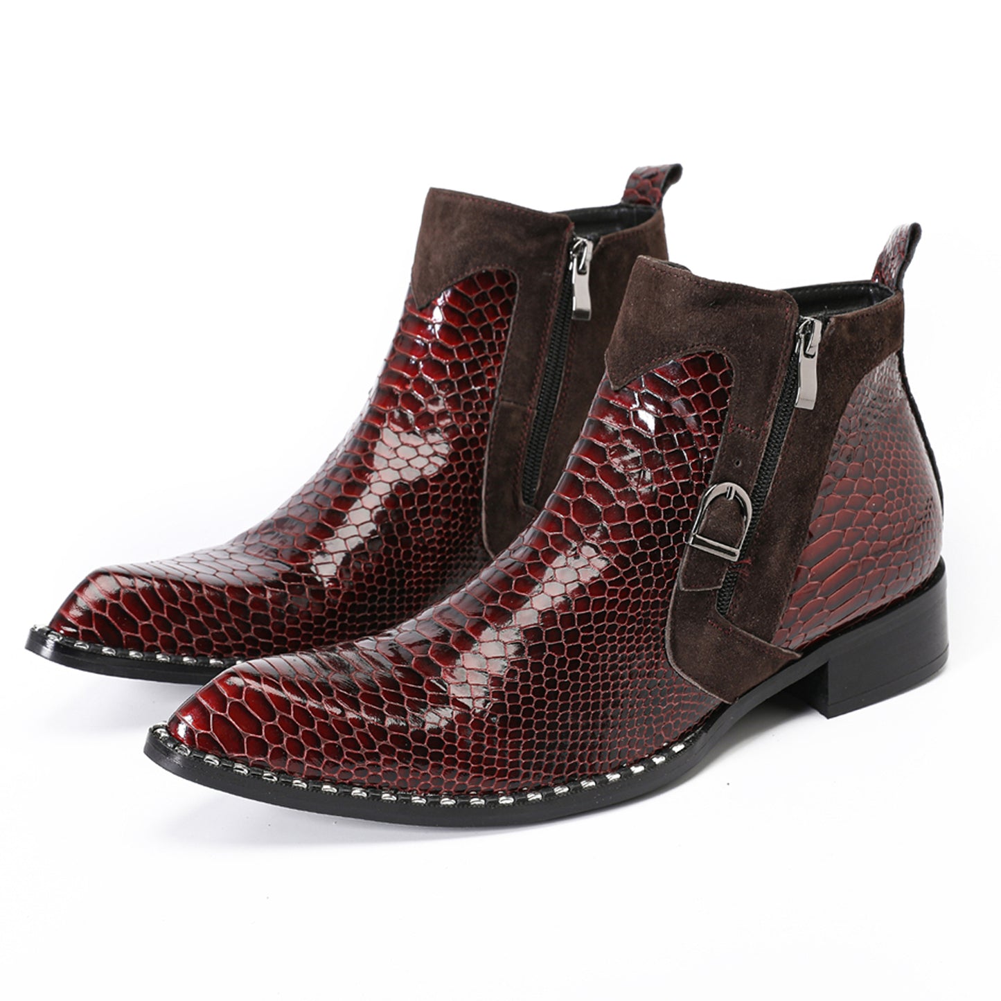 Mens Handmade Top-Grain Leather Zip Western Cowboy Ankle Boots