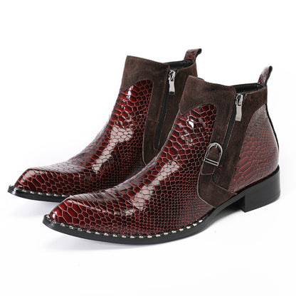 Mens Handmade Top-Grain Leather Zip Western Cowboy Ankle Boots