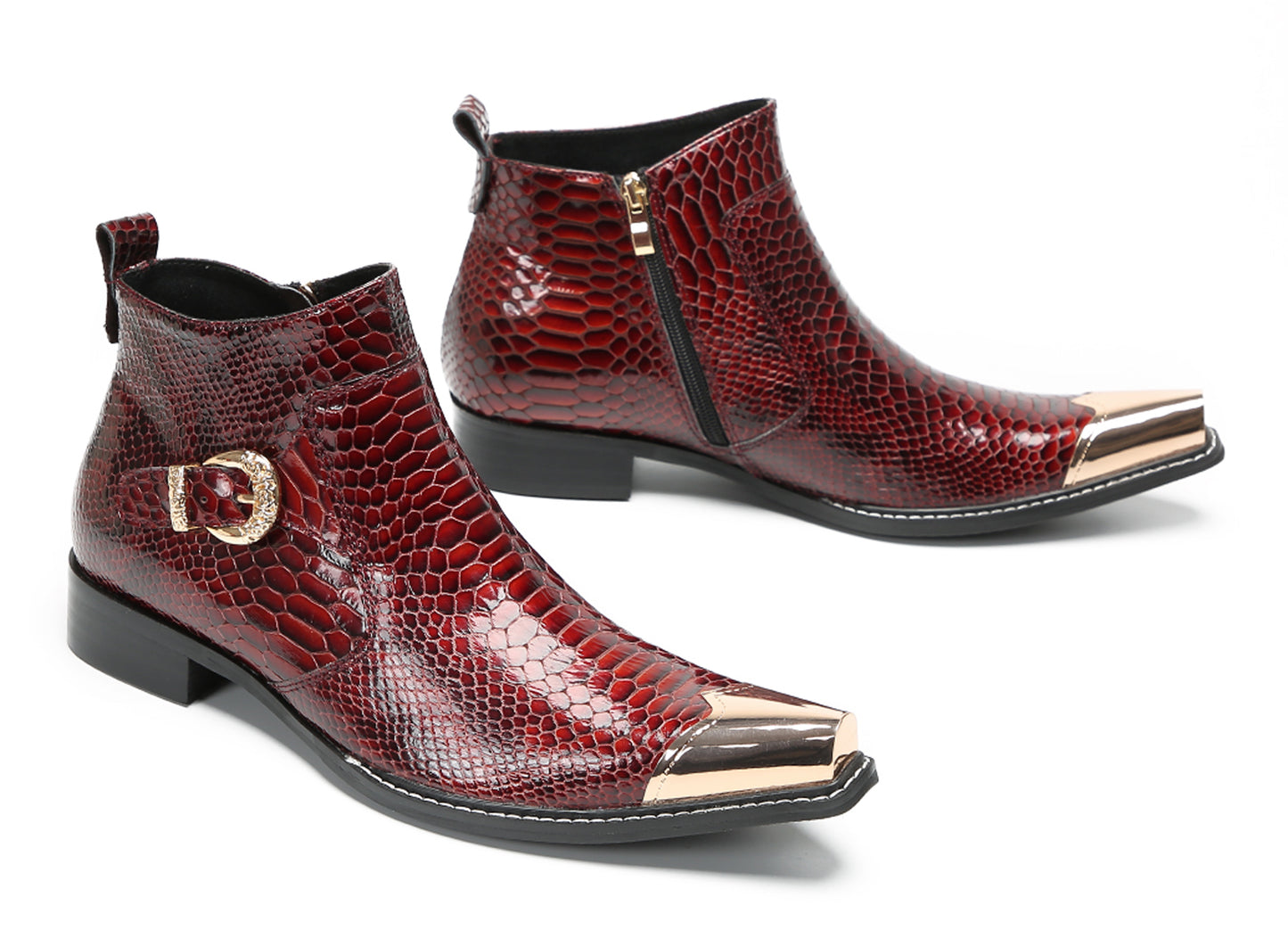 Mens Luxury Handmade Metal Pointed Toe Snakeskin Ankles Western Boots