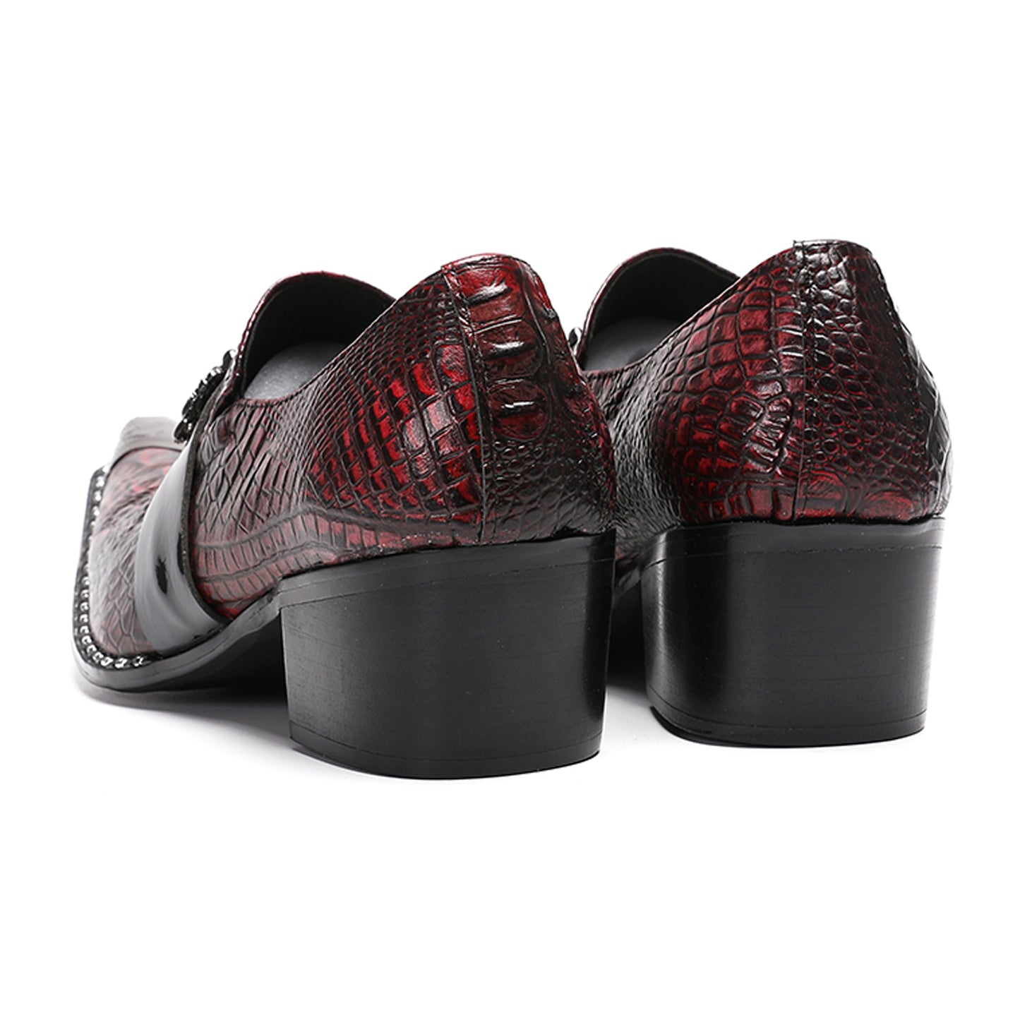 Mens Crocodile Embossed Leather Loafers Metal Toe Dress Shoes