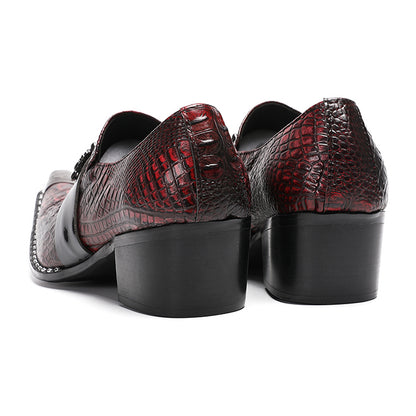 Mens Crocodile Embossed Leather Loafers Metal Toe Dress Shoes