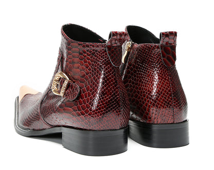 Mens Luxury Handmade Metal Pointed Toe Snakeskin Ankles Western Boots