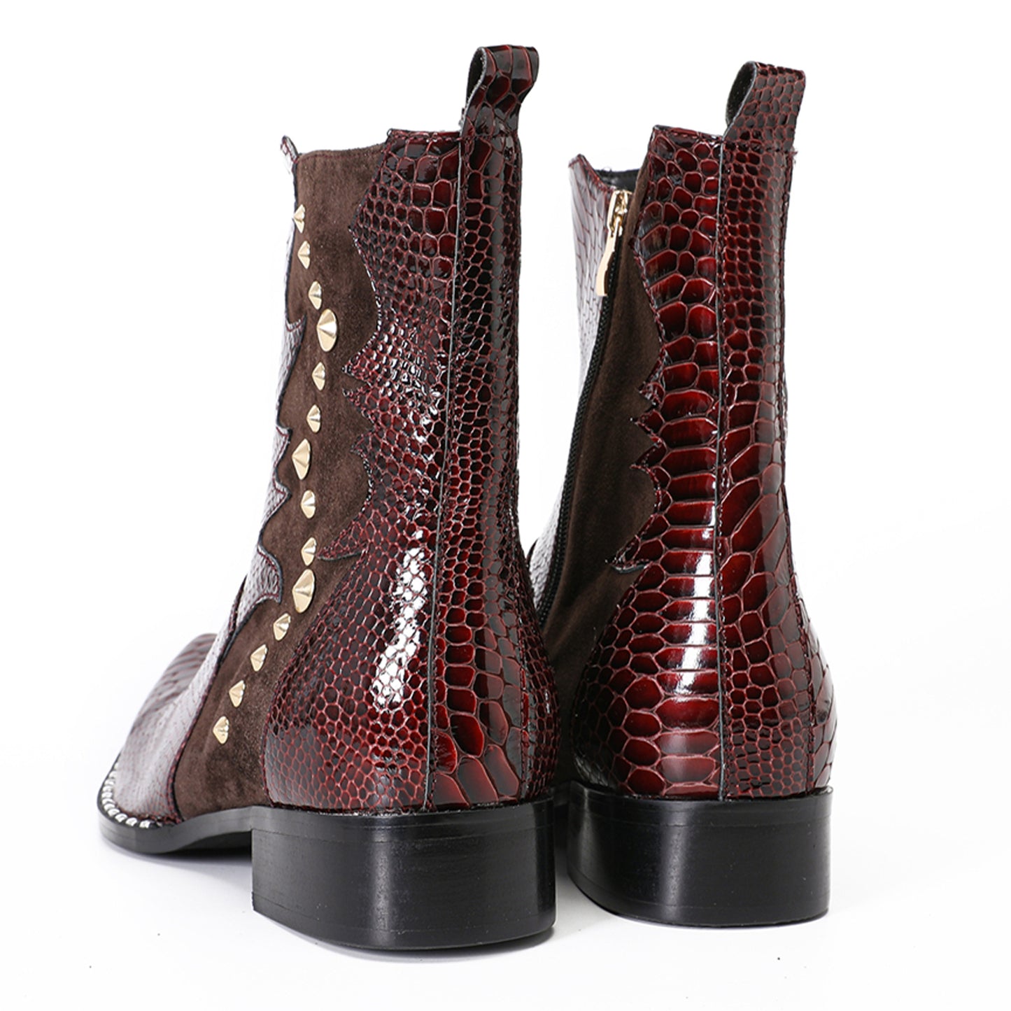 Mens Handmade Top-Grain Leather Croc-Embossed Western Cowboy Ankle Boots