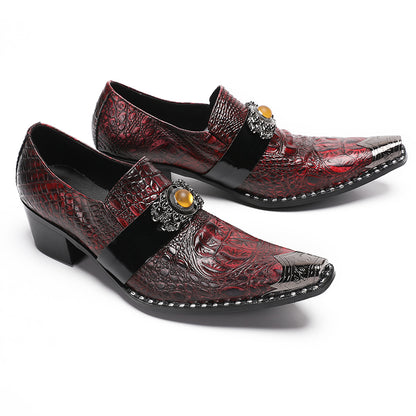 Mens Crocodile Embossed Leather Loafers Metal Toe Dress Shoes
