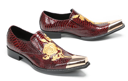 Mens Embroidered Gold Metal Toe Dress Western Loafers
