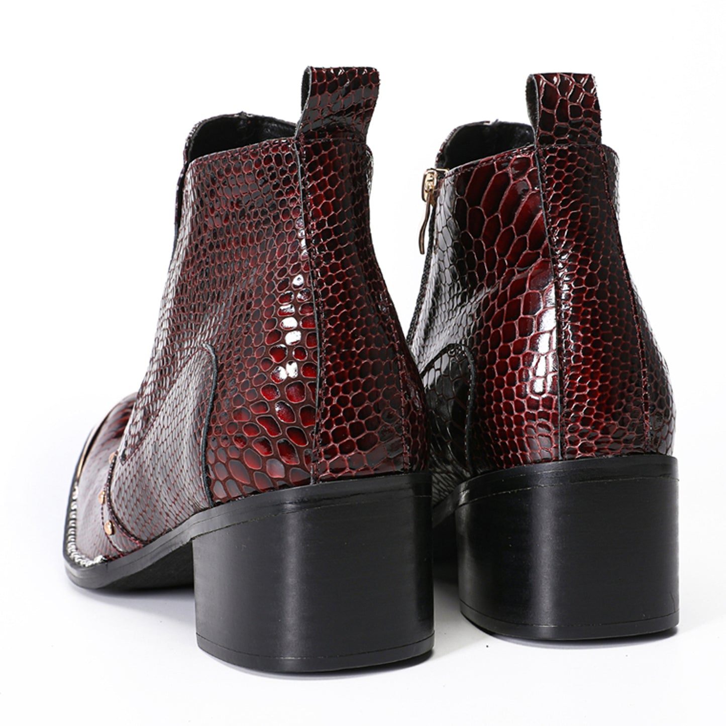 Mens Crocodile Embossed Leather Metal Toe Ankle Western Boots