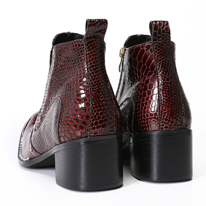 Mens Crocodile Embossed Leather Metal Toe Ankle Western Boots