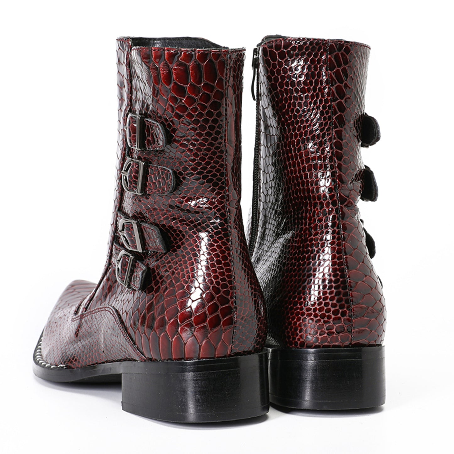 Mens Croc-Embossed Leather Buckle Cowboy Ankle Boots