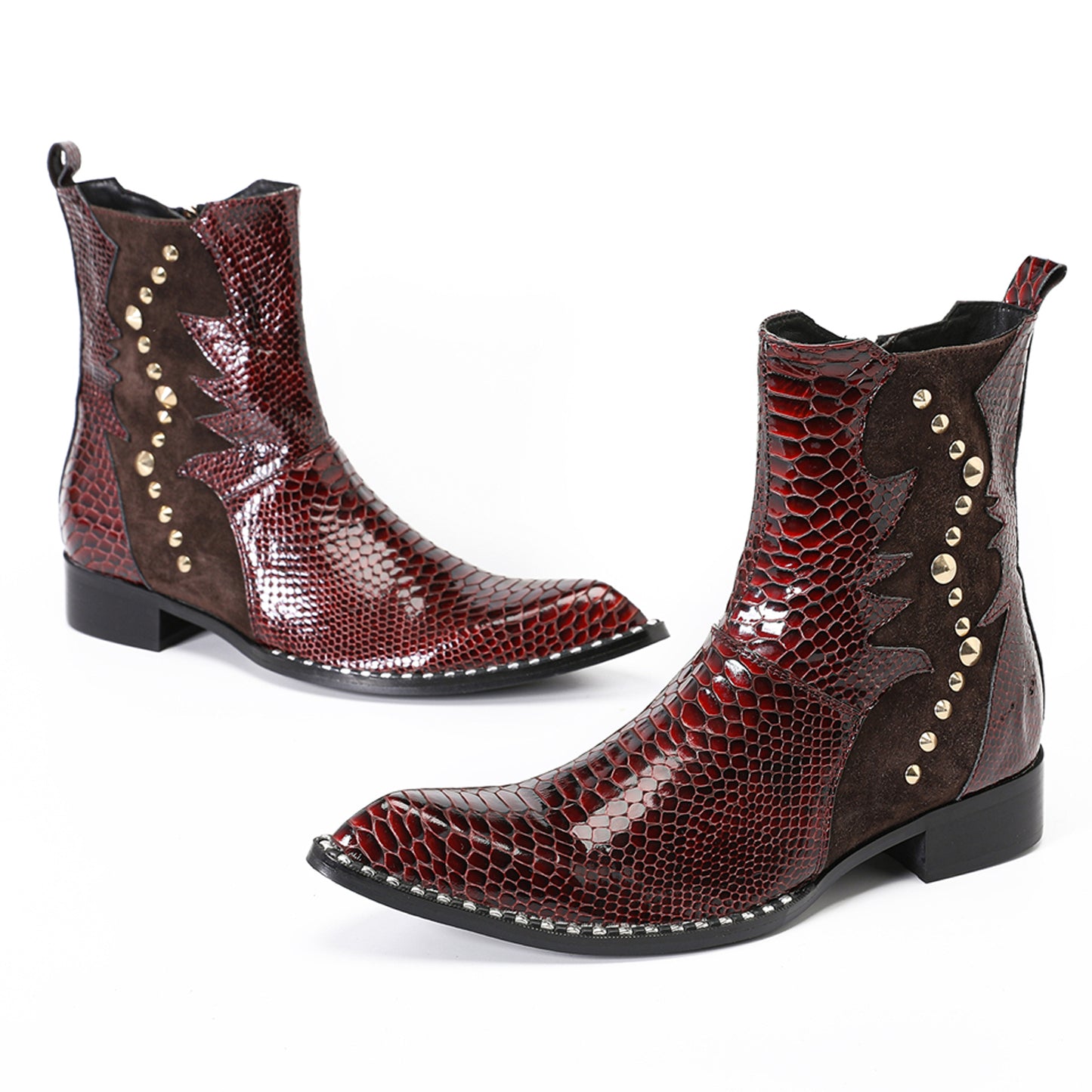 Mens Handmade Top-Grain Leather Croc-Embossed Western Cowboy Ankle Boots