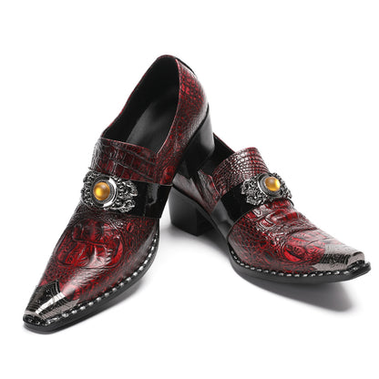 Mens Crocodile Embossed Leather Loafers Metal Toe Dress Shoes