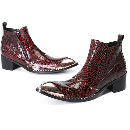 Mens Crocodile Embossed Leather Metal Toe Ankle Western Boots