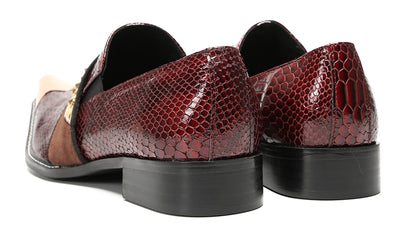 Mens Metal Toe Gold Studded Strap Snakeskin Pattern Western Loafers