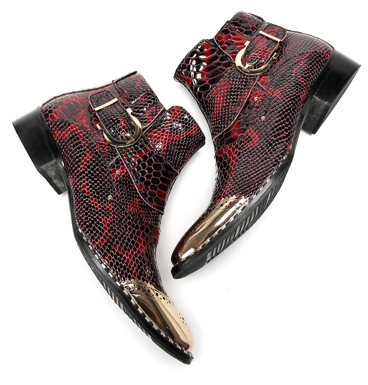 Mens Snakeskin Pattern Metal Wingtip Genuine Leather Ankles Western Boots