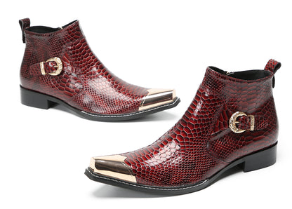Mens Luxury Handmade Metal Pointed Toe Snakeskin Ankles Western Boots