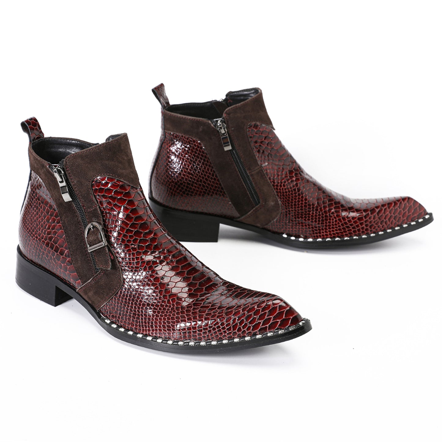 Mens Handmade Top-Grain Leather Zip Western Cowboy Ankle Boots
