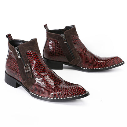 Mens Handmade Top-Grain Leather Zip Western Cowboy Ankle Boots
