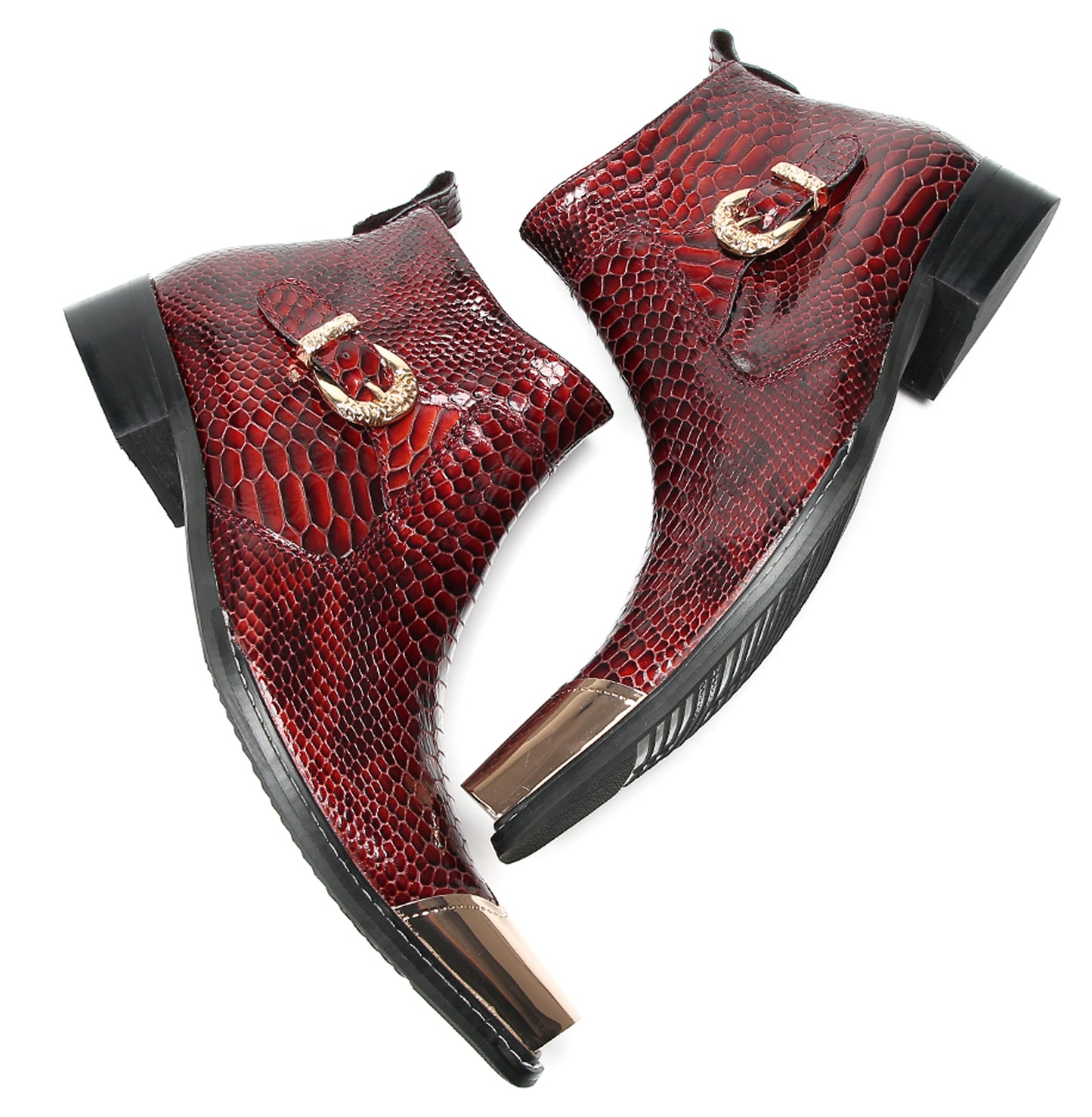 Mens Luxury Handmade Metal Pointed Toe Snakeskin Ankles Western Boots