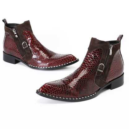 Mens Handmade Top-Grain Leather Zip Western Cowboy Ankle Boots