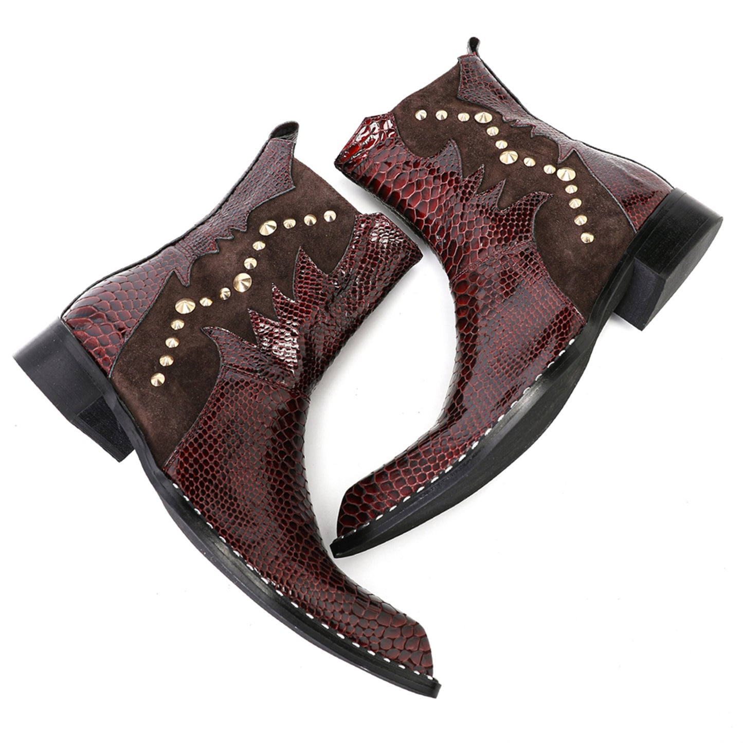 Mens Handmade Top-Grain Leather Croc-Embossed Western Cowboy Ankle Boots