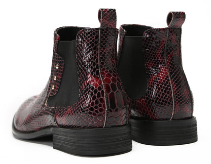 Mens Snakeskin Pattern Genuine Leather Zipper Beads Ankles Boots