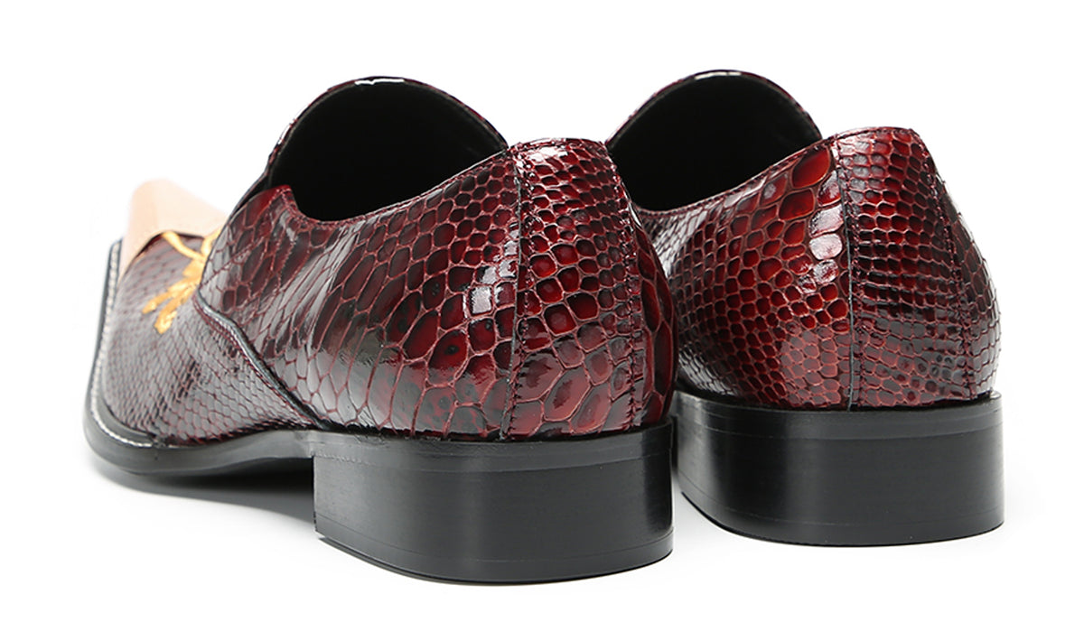 Mens Embroidered Gold Metal Toe Dress Western Loafers