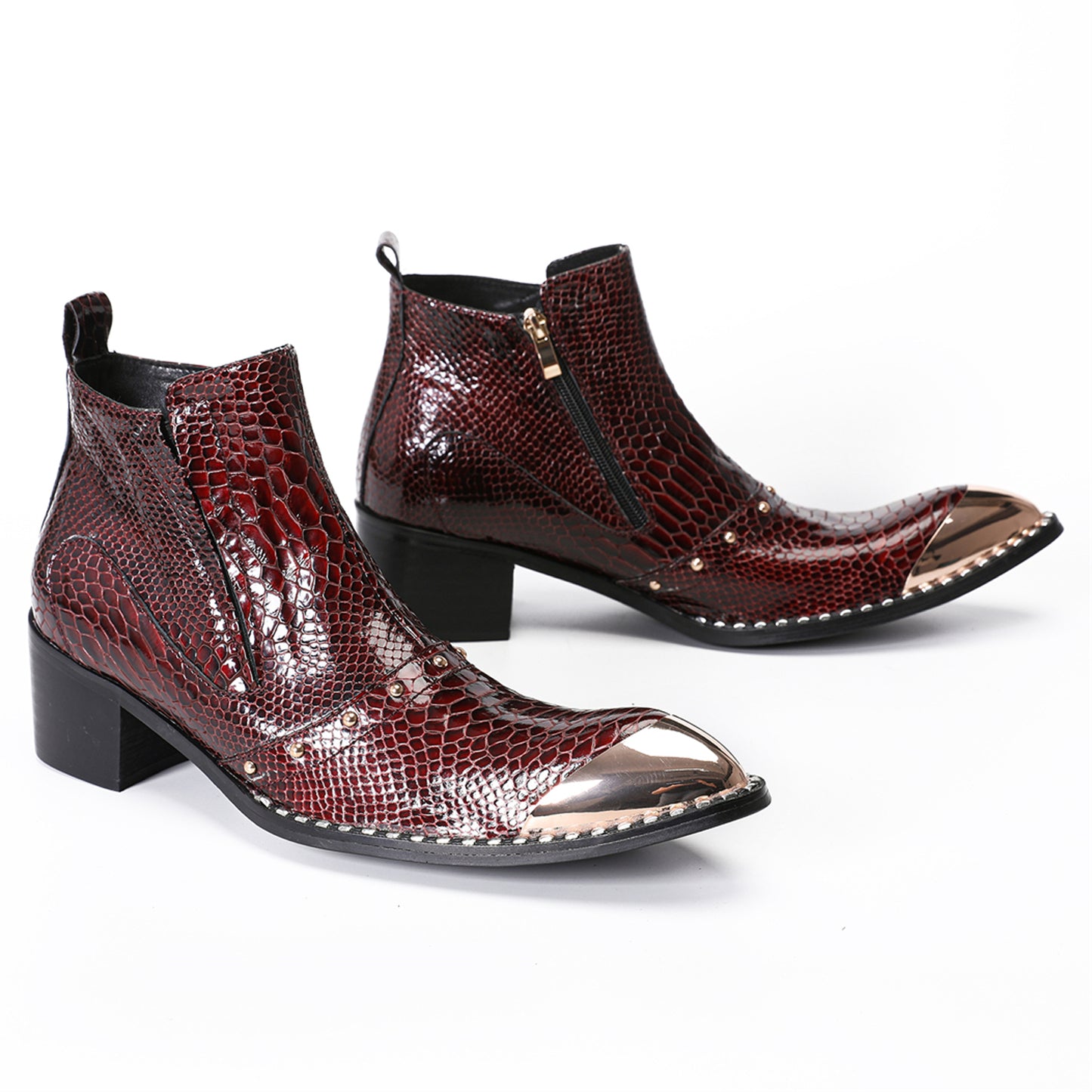 Mens Crocodile Embossed Leather Metal Toe Ankle Western Boots