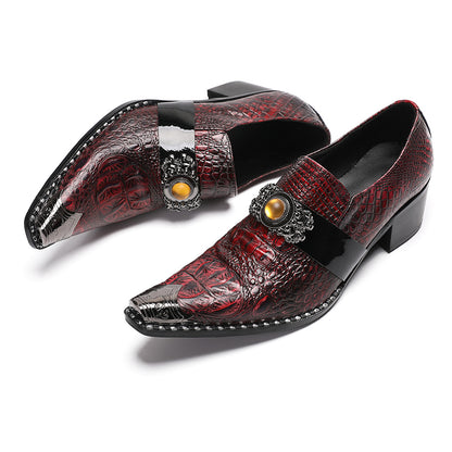 Mens Crocodile Embossed Leather Loafers Metal Toe Dress Shoes