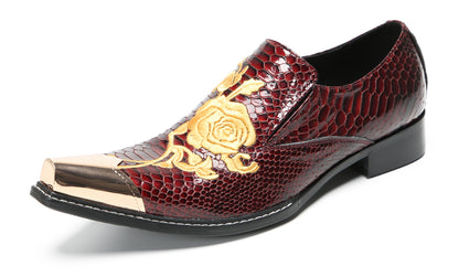 Mens Embroidered Gold Metal Toe Dress Western Loafers