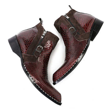 Mens Handmade Top-Grain Leather Zip Western Cowboy Ankle Boots