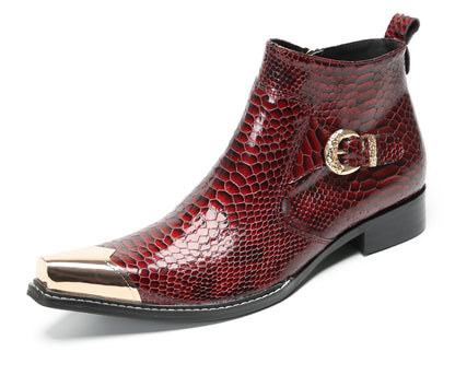 Mens Luxury Handmade Metal Pointed Toe Snakeskin Ankles Western Boots