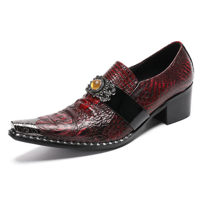Mens Crocodile Embossed Leather Loafers Metal Toe Dress Shoes