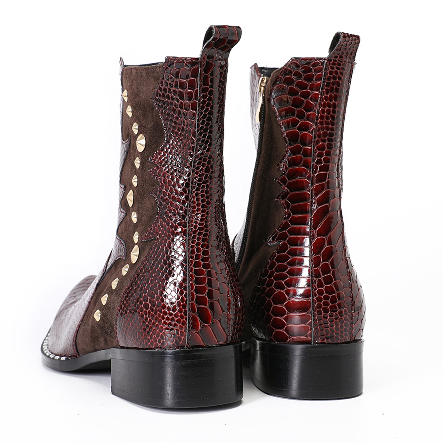 Mens Handmade Top-Grain Leather Croc-Embossed Western Cowboy Ankle Boots