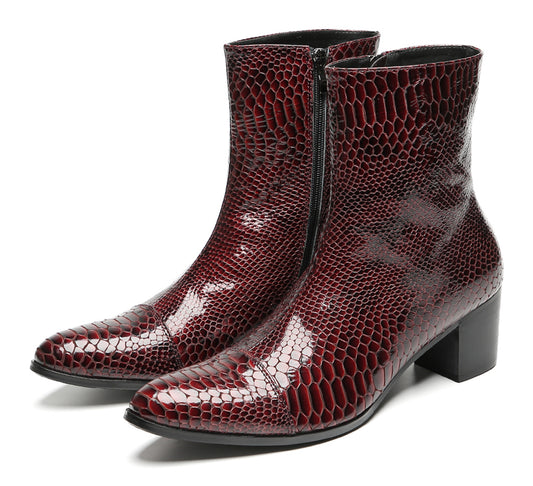 Mens Snakeskin Side Zipper Cowboy Western Boots
