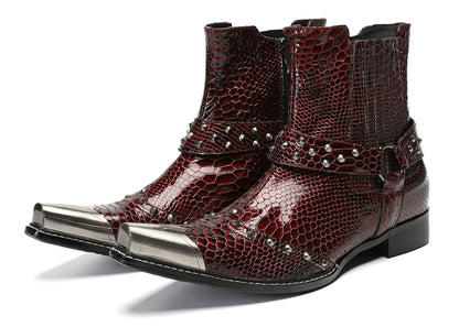 Mens Top-Grain Leather Studded Strap & Side Zipper Cowboy Western Boots