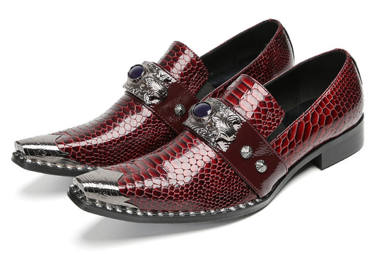 Mens Metal Pointed Lion Toe Gem Detail Western Loafers