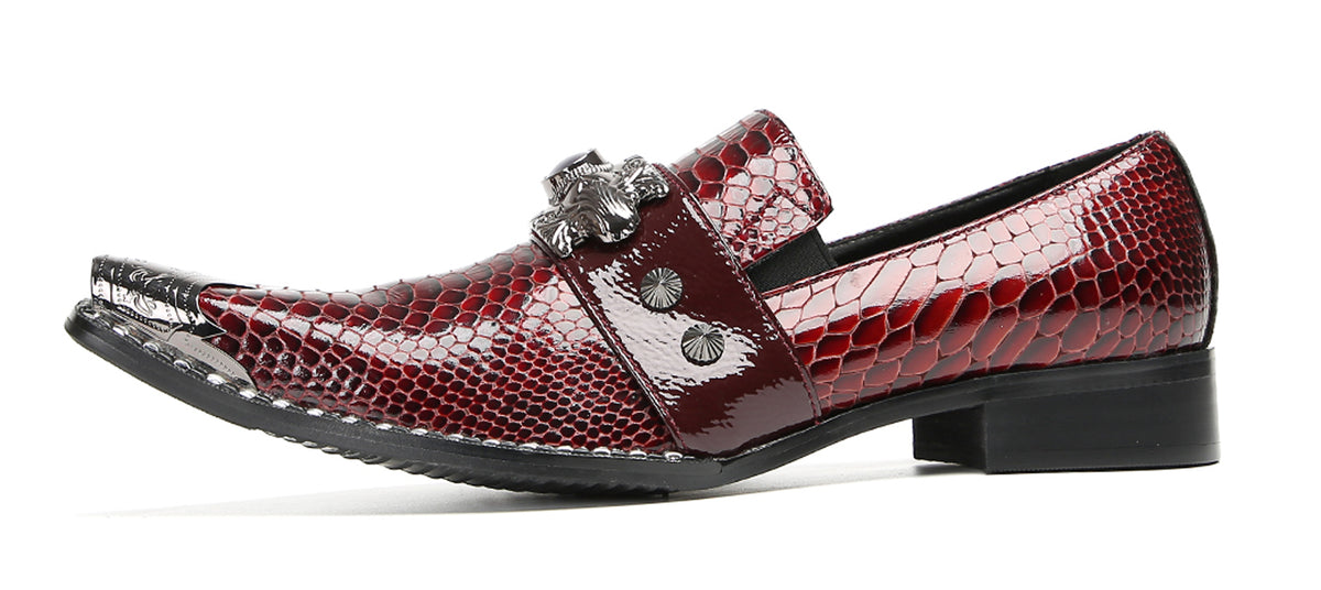 Mens Metal Pointed Lion Toe Gem Detail Western Loafers