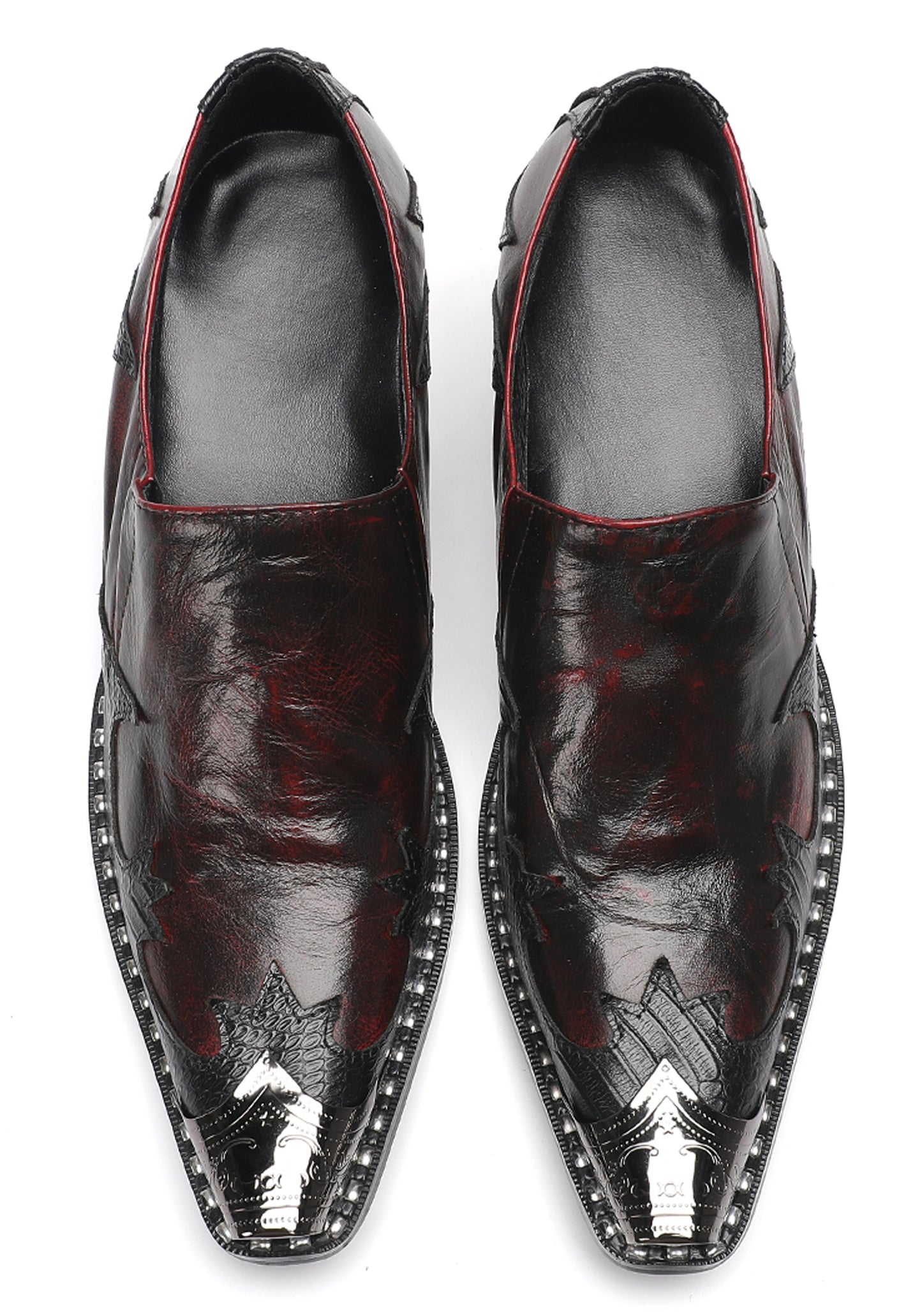 Mens Genuine Leather Metal Pointed Toe Two Tone Western Loafers
