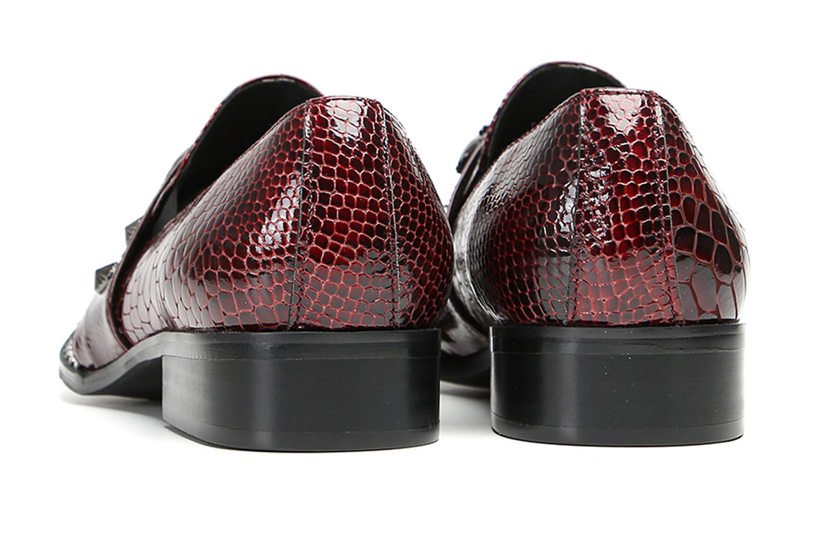 Mens Metal Pointed Lion Toe Gem Detail Western Loafers