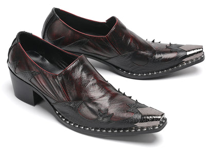 Mens Genuine Leather Metal Pointed Toe Two Tone Western Loafers
