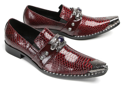 Mens Metal Pointed Lion Toe Gem Detail Western Loafers