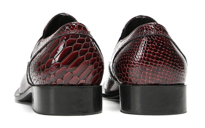 Mens Metal Toe Cap Burgundy Red Crocodile Pattern Western Loafers