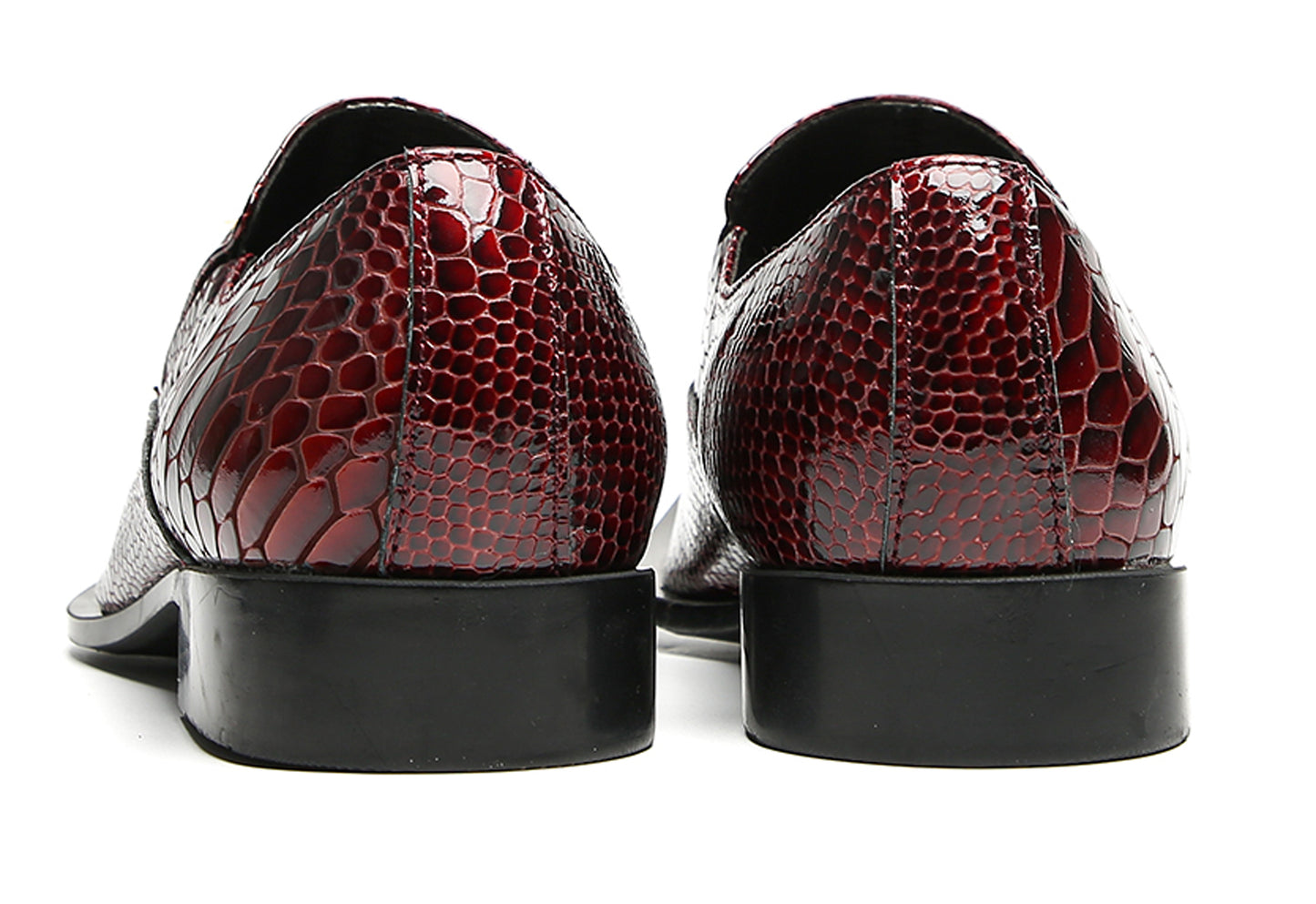 Mens Embroidered Rose Snake Pattern Patent Leather Western Loafers
