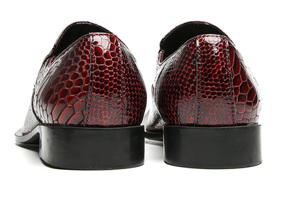 Mens Embroidered Rose Snake Pattern Patent Leather Western Loafers