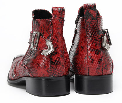 Mens Snakeskin Zipper Side Studded Buckle Western Boots
