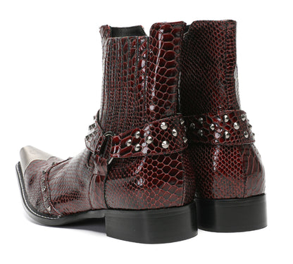 Mens Top-Grain Leather Studded Strap & Side Zipper Cowboy Western Boots