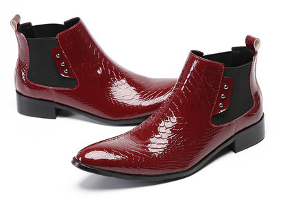 Mens Top-Grain Leather Slip-On Chelsea Boots