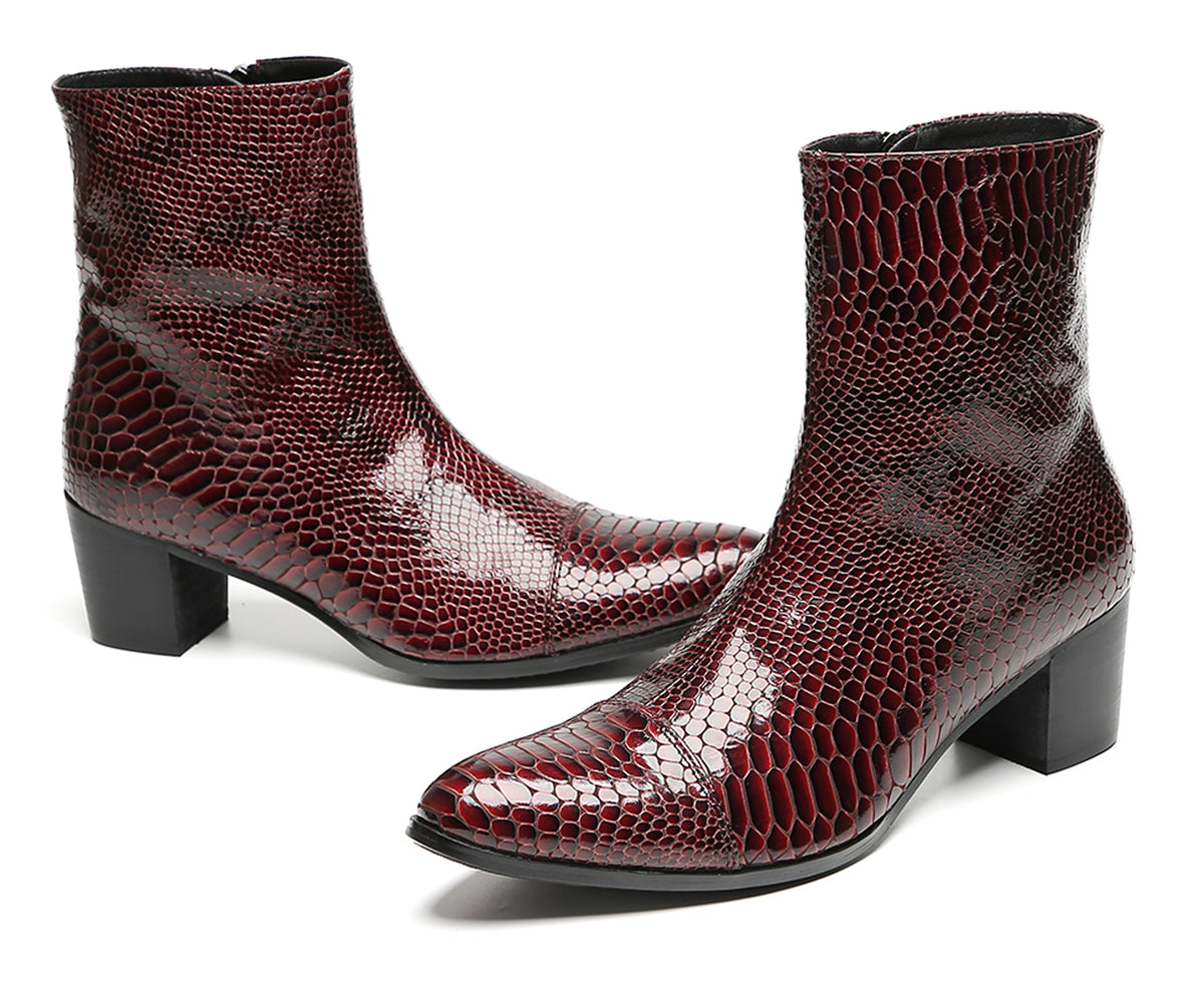 Mens Snakeskin Side Zipper Cowboy Western Boots